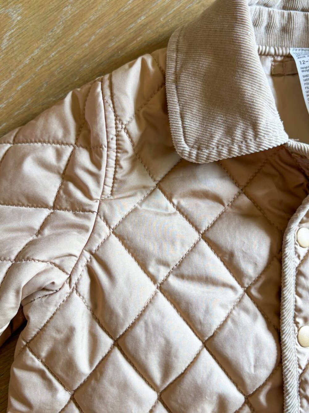 Uniqlo PUFFTECH Quilted Barn Coat Jacket in Beige w/ Corduroy Collar - Picture 4 of 6
